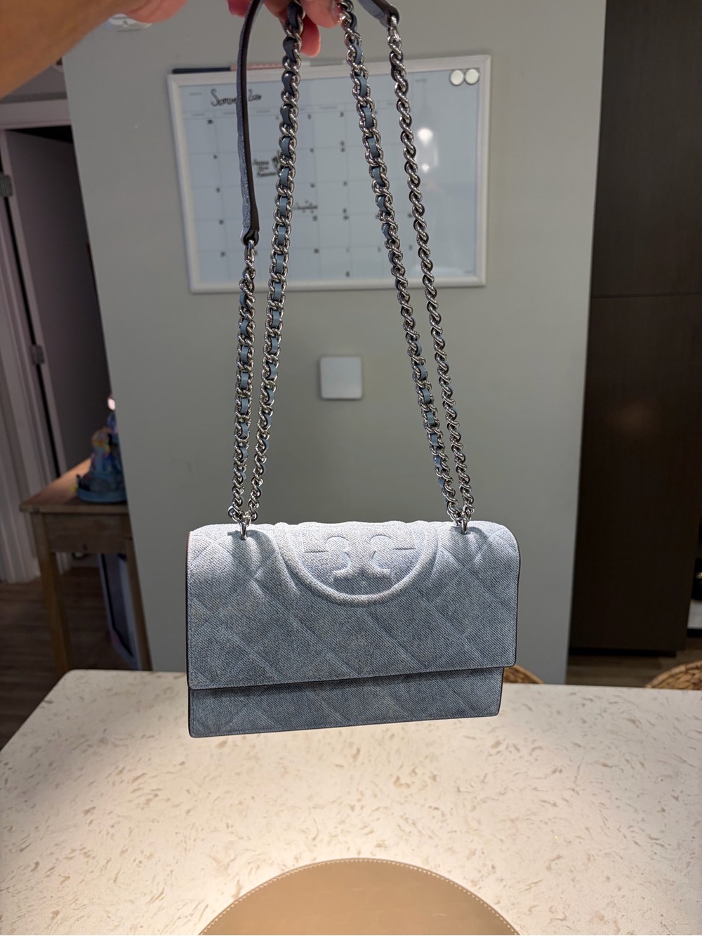 Tory Burch Light blue denim Quilted Shoulder Bag with Silver Chain - Picture 8 of 8